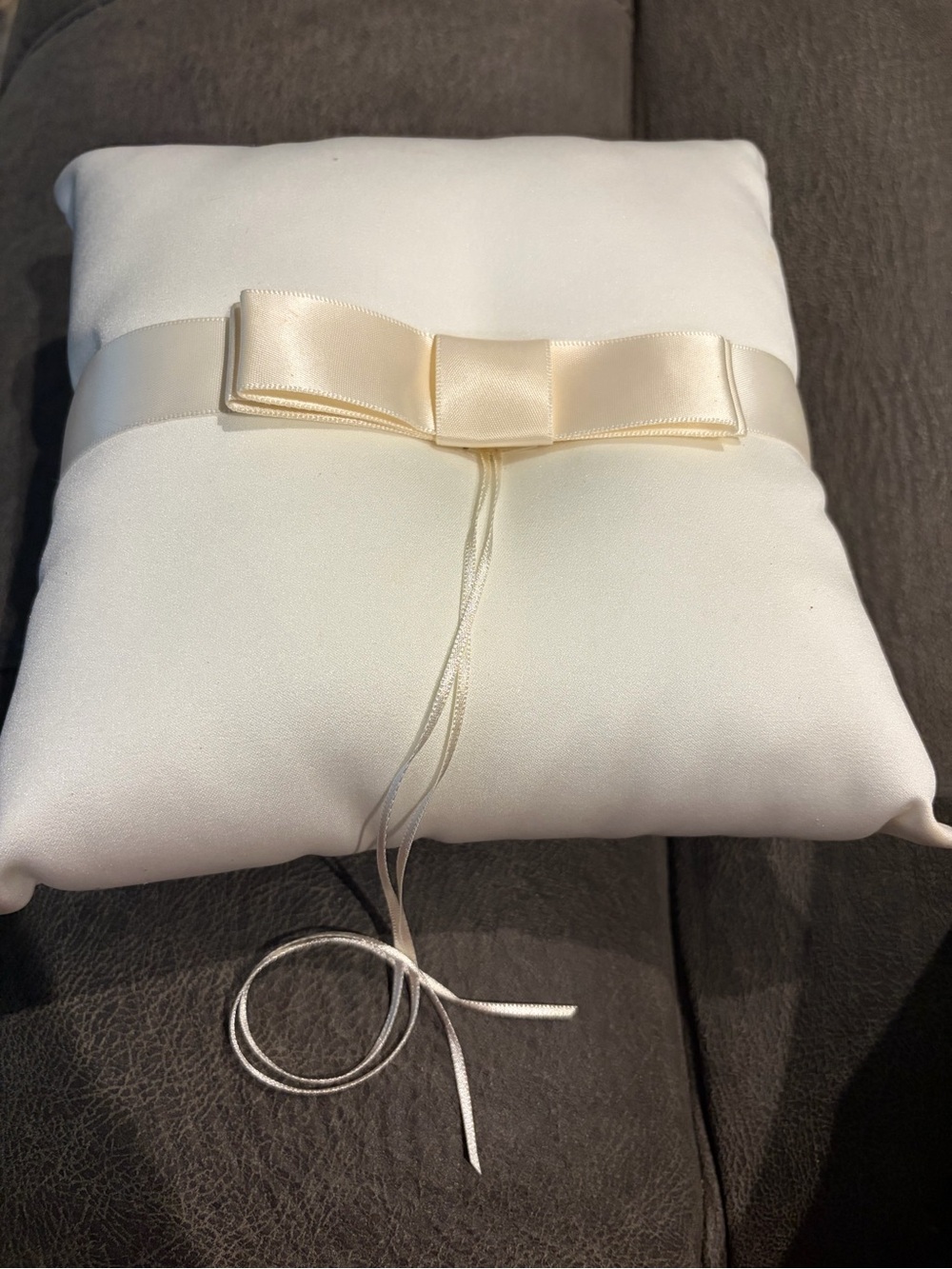 Ivory Satin Ring Bearer Pillow with Ribbon Bow